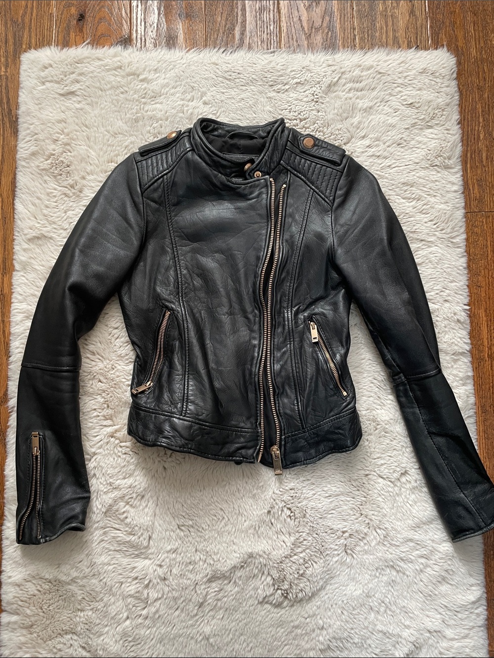 Zara Y2K Black Leather Moto Jacket - Women XS